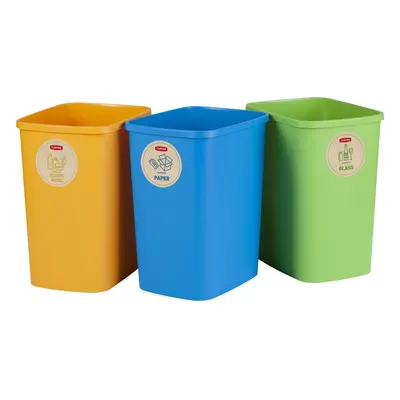 Set 3 coșuri de gunoi pentru sortarea deșeurilor Curver ECO, 25 l