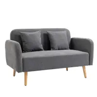 HOMCOM Canapea 2 locuri cu 2 perne decorative, loveseat mic cu aspect de catifea, canapea tapițată modernă pentru living, dormitor, spații mici, gri 130 x 70 x 80 cm | Aosom Romania