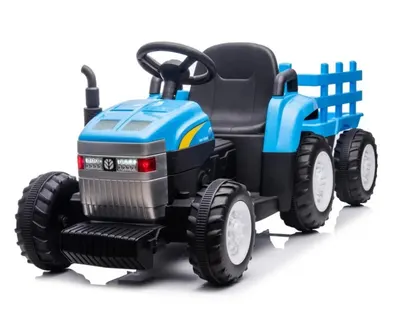 Tractor electric pentru copii Nichiduta New T7 Blue 12V 90W cu telecomanda 2.4G, Remorca detasabila, Acumulator 12V4.5Ah, Suport picioare, Pornire la buton, Unitate audio cu USB,slot card