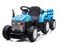 Tractor electric pentru copii Nichiduta New T7 Blue 12V 90W cu telecomanda 2.4G, Remorca detasabila, Acumulator 12V4.5Ah, Suport picioare, Pornire la buton, Unitate audio cu USB,slot card