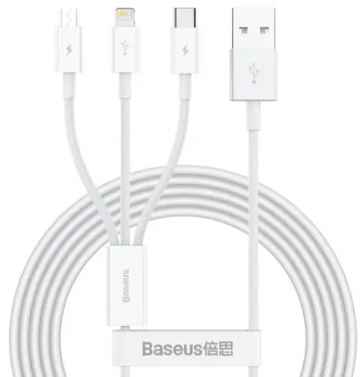 Cablu Baseus - Superior, USB-A/Lightning/Micro USB/USB-C, 1.5 m, alb