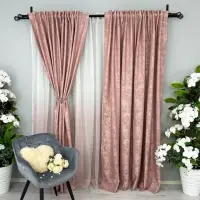 Set 2 Draperii din Jacquard model Nisip, Roz pudra, 140cm latime x 260cm inaltime, cu tiv lat pt bara