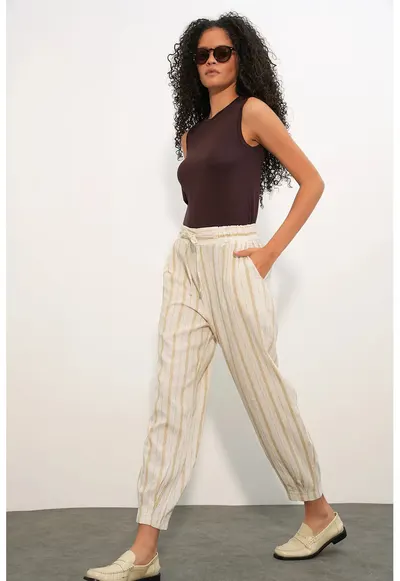 Pantaloni dama - jogger - dungi - oatmeal natural - amestec de in