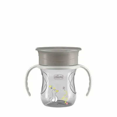 Canuta 360, Chicco, Perfect Cup, Anti-Scurgere, Manere ergonomice, Detasabile, Capacitate 200 ml, Compatibila cu masina de spalat vase, Fara BPA, 12 luni+, Gri