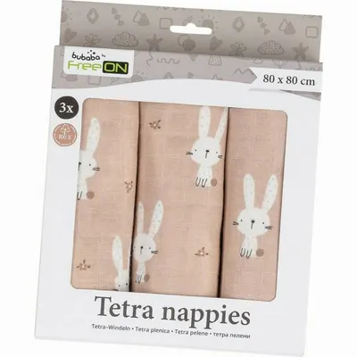 Set 3 scutece Bubaba Tetra Beige Bunnies din bumbac 80x80 cm
