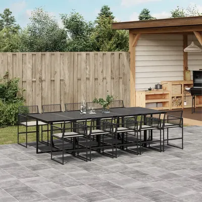 Gossi set mobilier de exterior cu perne, 11 piese, negru, poliratan