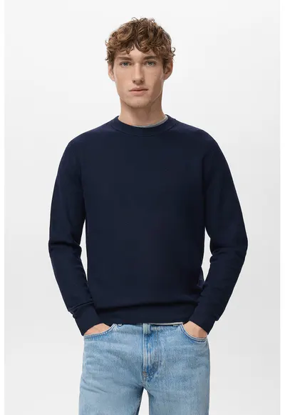 Pulover slim-fit cu model uni - Albastru ultramarin
