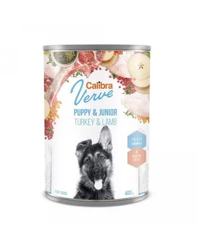 CALIBRA Dog Verve GF Puppy&Junior Turkey&Lamb 400 g curcan si miel pentru pui de caine si caini juniori