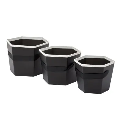 Set 3 cutii hexagon cu mâner - negru