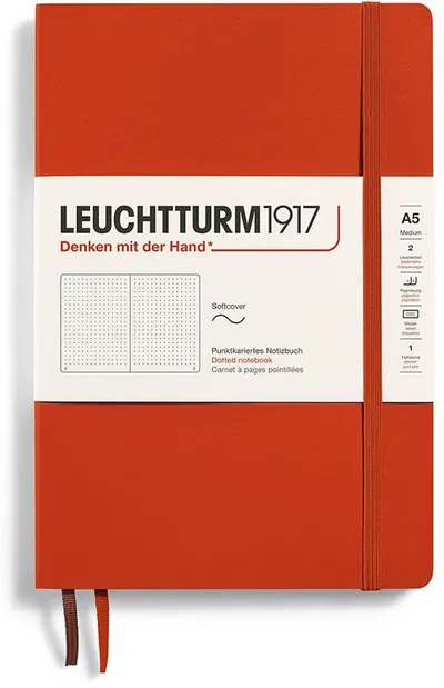 Caiet Leuchtturm1917 Natural Colors - A5, roșu, pagini cu puncte, copertă moale