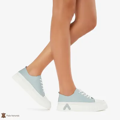 Pantofi Casual de dama din Piele naturala cu talpa groasa CRL0489 ALBASTRU