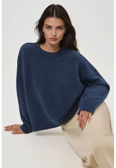 Pulover dama - cu guler rotund - Oxford tricot 339469 - Albastru
