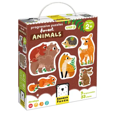 Puzzle progresiv, Banana Panda, Animale din padure, 33 piese