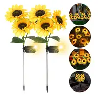 Set 2 x lampa solara 3 flori, 70 cm, Floarea Soarelui