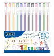 Pixuri cu gel colorate Deli Delight - EG119-12C, 0.5 mm, 12 culori, ambalaj din PVC