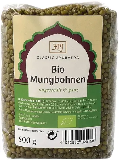 Fasole mungo bio verde, necurățată, 500 g, Amla Natur