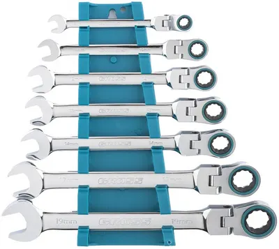 Set de chei cu clichet Gross - 7 piese, 8-19 mm, cu balama