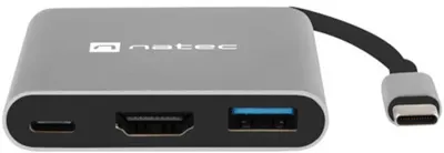 Adaptor Natec - Fowler Mini, USB-C/USB 3.0, HDMI, USB-C, gri