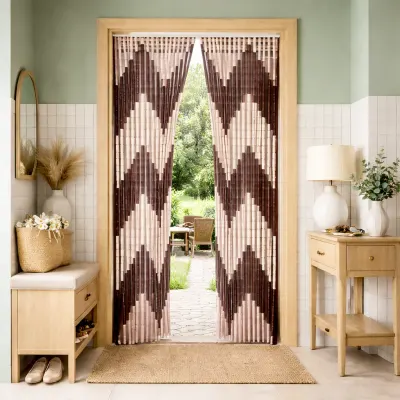 Perdea anti insecte tip margele PVC 90 x 200 cm, crem/maro, protectie si decor pentru usa