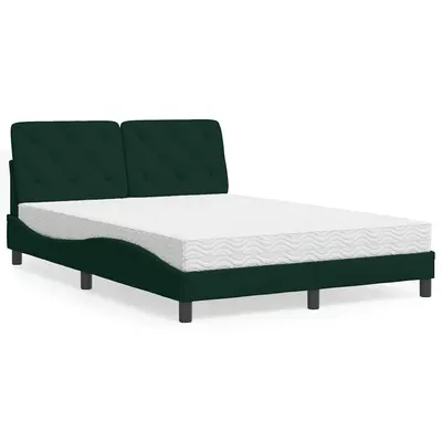 vidaXL Pat cu saltea, verde închis, 140x190 cm, catifea
