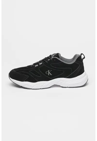 Pantofi sport din piele intoarsa cu logo - Negru