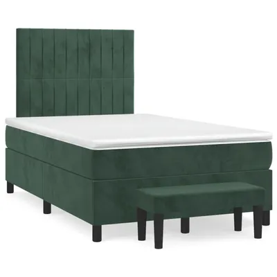 Gossi pat box spring cu saltea, verde inchis, 120x190 cm, catifea