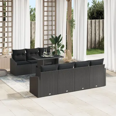 Gossi set de coltar de gradina 8 piese cu perne negru poliratan