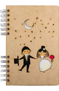 Carnet din lemn cu spirala. Nunta