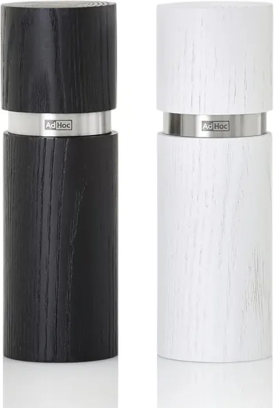 Set de râșnițe pentru sare și piper AdHoc - Textura, 15 cm, alb-negru