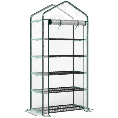 Outsunny Seră tip căsuță cu 5 niveluri, cu ușă rulabilă, din oțel și polietilenă, 90x49x193 cm, transparentă | Aosom Romania