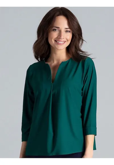 Bluza dama - simpla - cu decolteu in V - verde - poliester