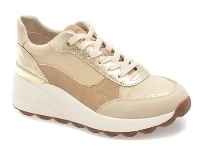 Pantofi sport GEOX bej, D65WAB, din material textil si piele naturala