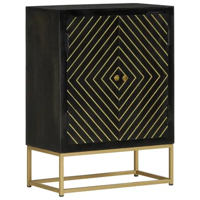 vidaXL Servantă cu 2 uși, negru/auriu, 55x30x75 cm, lemn masiv mango