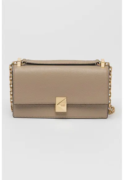 Geanta crossbody din piele cu bareta din lant - Maro taupe