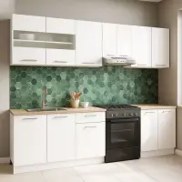Set bucatarie GERMANIA 240 cm, 7 corpuri, blat gros, alb