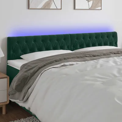 vidaXL Tăblie de pat cu LED, verde închis, 200x7x78/88 cm, catifea