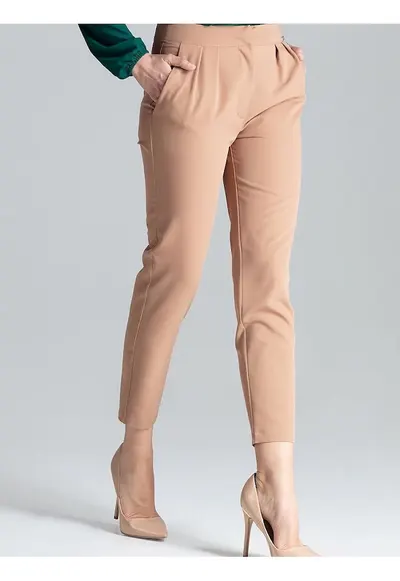 Pantaloni dama 7/8 - cu pliuri - bej - poliester/viscoza