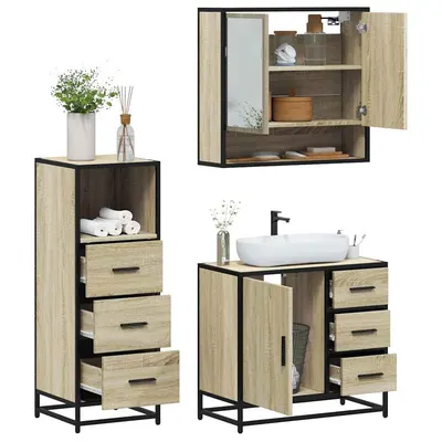 Gossi set mobilier de baie, 3 piese, stejar sonoma, lemn prelucrat