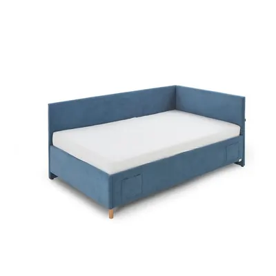 Pat pentru copii albastru pe colț tapițat cu spațiu de depozitare cu somieră 140x200 cm Cool – Meise Möbel
