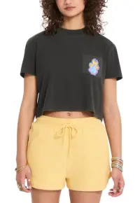 Tricou crop cu buzunar aplicat Pocket Dial