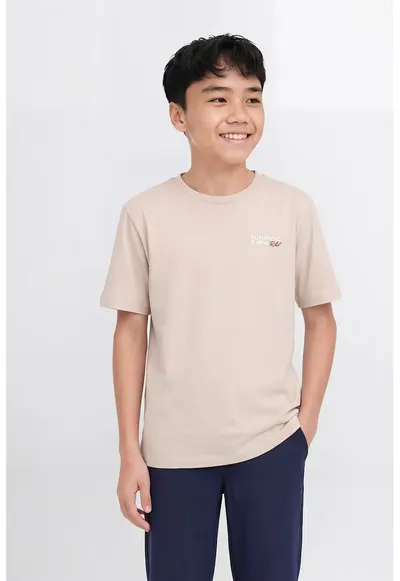 Tricou din bumbac cu imprimeu text - Crem