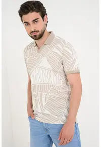 Tricou polo din amestec de in cu croiala slim-fit - Alb fildes/Bej deschis