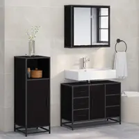 vidaXL Set de mobilier pentru baie 3 buc. Stejar Negru 80 x 33 x 60 cm