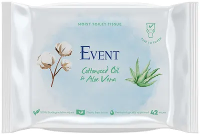 Hârtie igienică umedă cu ulei din semințe de bumbac și extract de aloe vera Event - 42 buc
