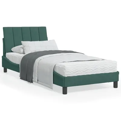 Gossi pat cu saltea, verde inchis, 90x200 cm, catifea