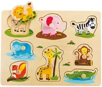 Puzzle din lemn cu manere si indicii Lelin - Safari