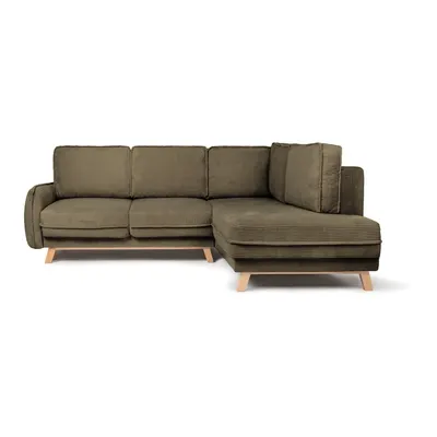 Colțar verde extensibil cu tapițerie din catifea reiată (cu colț pe partea dreaptă) Tori – Bonami Selection