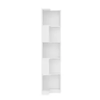 Raft de colț pentru cărți cu bandă de lumină LED cu schimbare de culoare, design în formă de L, spațiu de depozitare în cinci straturi, 63,5x45x175 cm, Alb