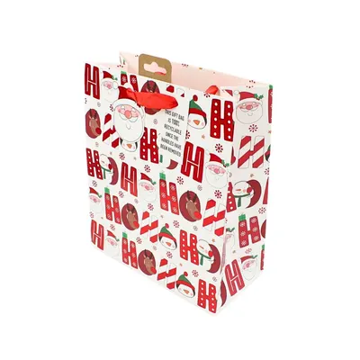 Pungă de cadou, din hârtie, colecția Clairefontaine de la Eurowrap, 45.5x33 cm, burduf de 15 cm, Ho ho ho