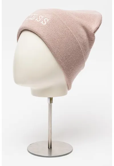 Caciula din tricot fin cu broderie logo - Bej deschis